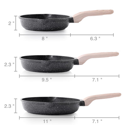 Kordisen Nonstick Frying Pan Set, 3 Piece Skillet Set, Healthy Induction Cooking Pan, Stay-Cool Handle, Compatible with All Stovetops, PFOA Free (8, 9.5, 11 Inch)
