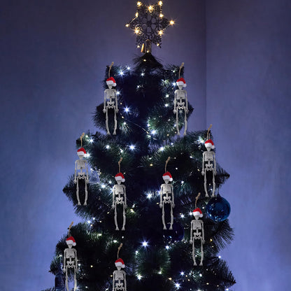 Silipull 12 Pcs Christmas Skeleton Figurine with Santa Hat 7.3 Inch Skeleton Santa Claus Tree Hanging Ornament Mini Skeletons Figurines for Christmas Indoor Outdoor Party Decoration