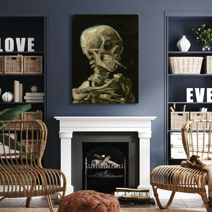 Wieco Art Skull of a Skeleton with Burning Cigarette, 1886 by Vincent Van Gogh Canvas Wall Art for Home Decor and Wall Decor Post-impressionism Canvas Prints Pictures Artwork
