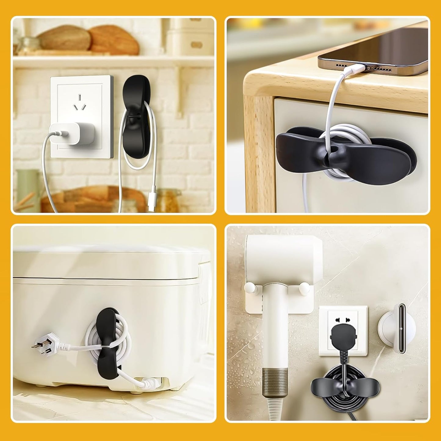 Cord Organizer for Kitchen Appliances, 8 Pack Black Cord Wrapper, Holder, Must-Have Kitchen Gadgets for Small Appliances