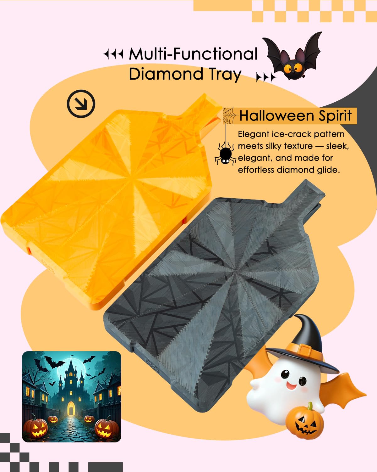 ForeverYoung Crystalline Diamond Art Trays with Lids Diamond Painting Accessories, 2-Piece Diamond Painting Trays with Lids, Silky Diamond Art Accessories and Tools, Halloween Spirit