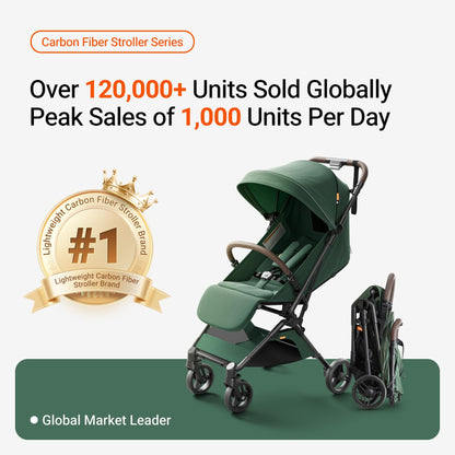 MAMAZING Ultra Air Lightweight Baby Travel Stroller with Carbon Fiber Frame, Compact & Airplane-Friendly, One-Handed Fold, 11.6 lbs, Perfect for Toddlers, Organizer & Cushion Included, Green