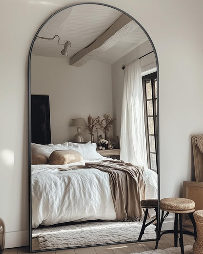 LadyNow Full Length Mirror, 81"x41" Oversized Floor Mirror Freestanding, Full Body Floor Standing Mirror with Stand, Hanging Mounted for Bedroom Living Room, Black, Arched Style