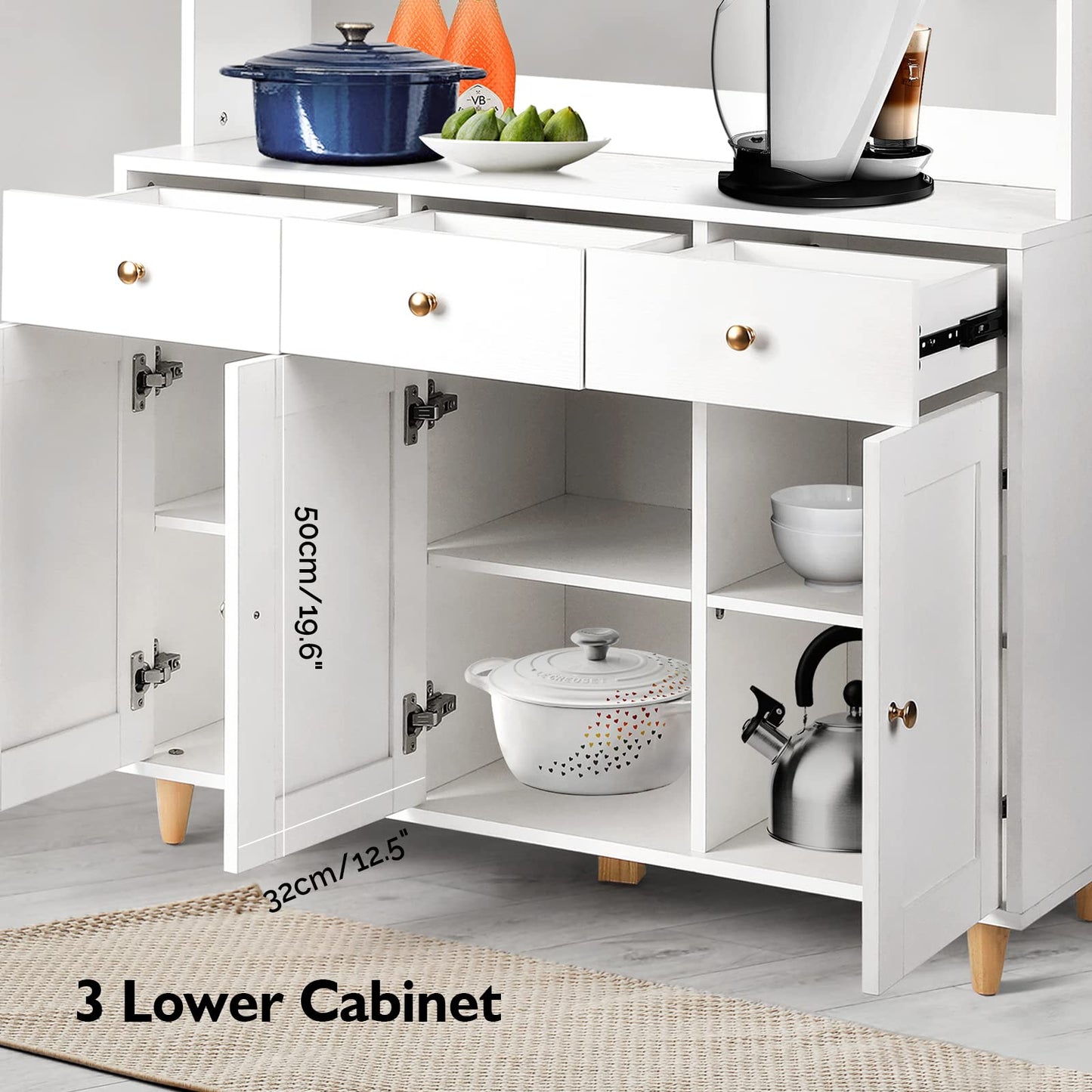 VOWNER 71" Traditional Freestanding Kitchen Pantry Storage Cabinet, with 3 Drawers and 5 Cabinets, White