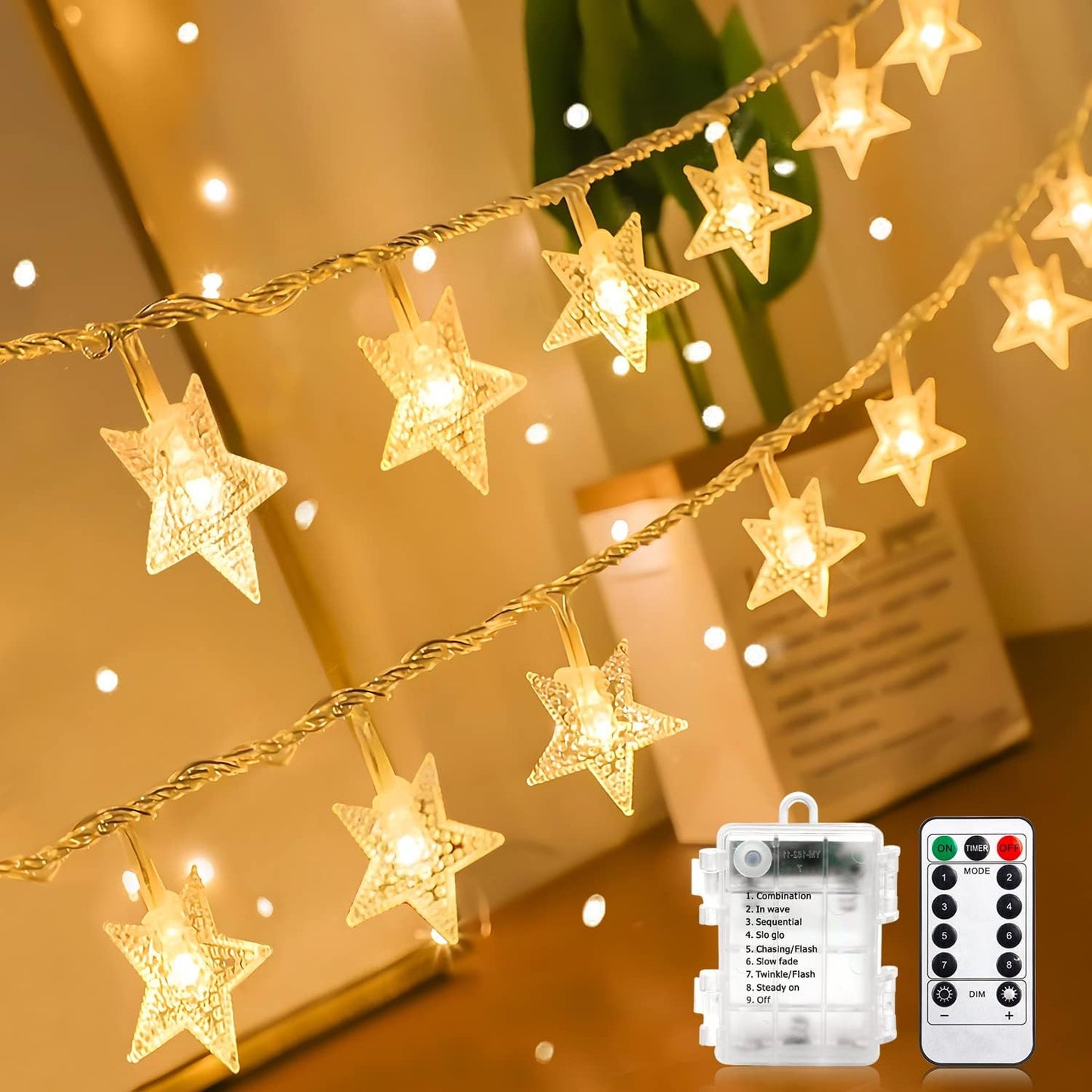 20 40 ANJAYLIA Star Lights FT LED Battery Operated String Lights with Remote for Bedroom Indoor & Outdoor, Party