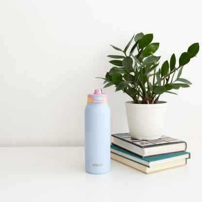 Ello Pop & Fill 32oz Stainless Steel Water Bottle with Quick Fill Technology, Double Walled and Vacuum Insulated Metal, Leak Proof Locking Lid, Sip and Chug, Reusable, BPA Free, Coastal Sunrise