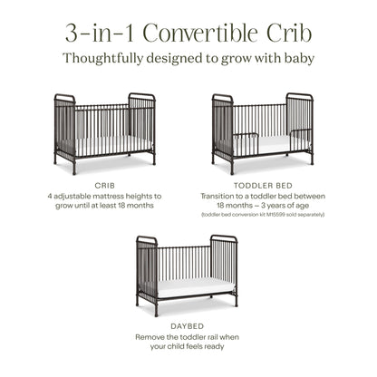 Namesake Abigail 3-in-1 Convertible Metal Crib in Vintage Iron, Greenguard Gold Certified
