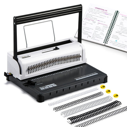 CGOLDENWALL Wire Binding Machine, Wire-O Binder, 3:1 Pitch 34 Holes, with 11 Coils Included, Punch 20 Sheets Bind 140 Sheets, Adjustable Pins Margins (Square Hole)