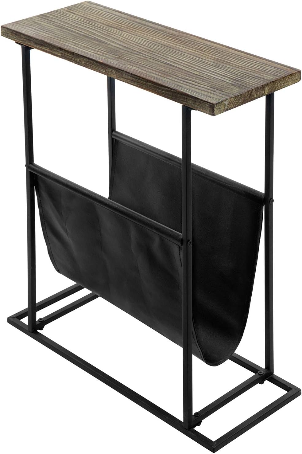 21 Inch MyGift Narrow Side Table for Small Spaces, Tall Slim End Table with Magazine Holder Sling, Wooden Narrow