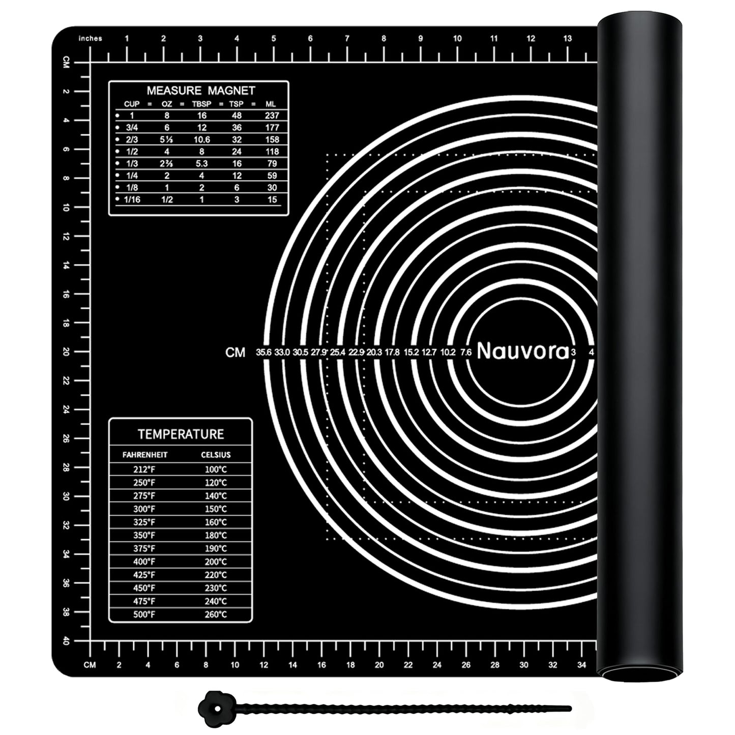 Nauvora Extra Large Baking Mat - 26" Silicone Pastry Mat, Reusable Non-Stick Dough Mat with Measurement for Fondant, Rolling Dough, Pie Crust, Pizza and Cookies, Black