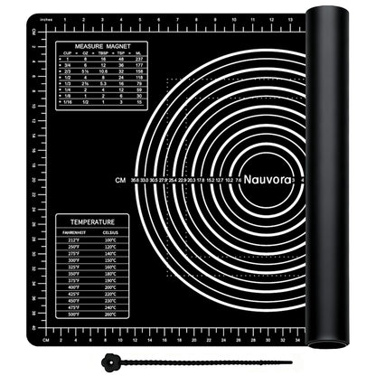 Nauvora Extra Large Baking Mat - 26" Silicone Pastry Mat, Reusable Non-Stick Dough Mat with Measurement for Fondant, Rolling Dough, Pie Crust, Pizza and Cookies, Black
