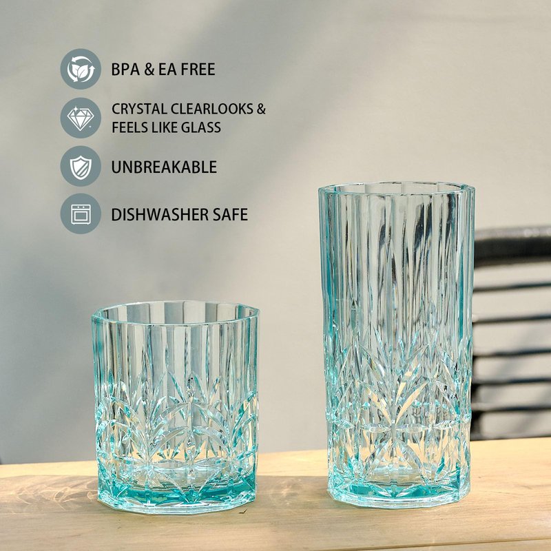 BELLAFORTE Shatterproof Tritan Plastic Drinking Glasses. 13oz & 18oz Water Glasses Set of 6 - Myrtle Beach Glasses Drinking - Unbreakable Tumblers for Parties - BPA Free, Dishwasher Safe (Clear)