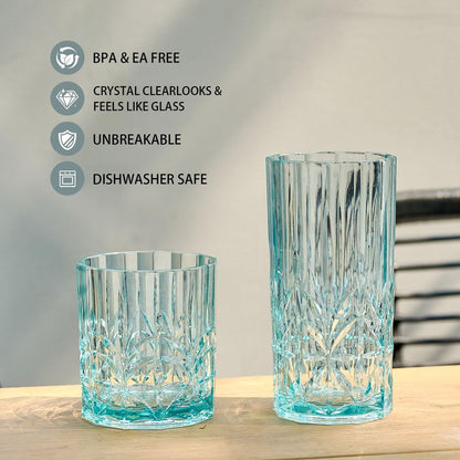 BELLAFORTE Shatterproof Tritan Plastic Drinking Glasses. 13oz & 18oz Water Glasses Set of 6 - Myrtle Beach Glasses Drinking - Unbreakable Tumblers for Parties - BPA Free, Dishwasher Safe (Clear)