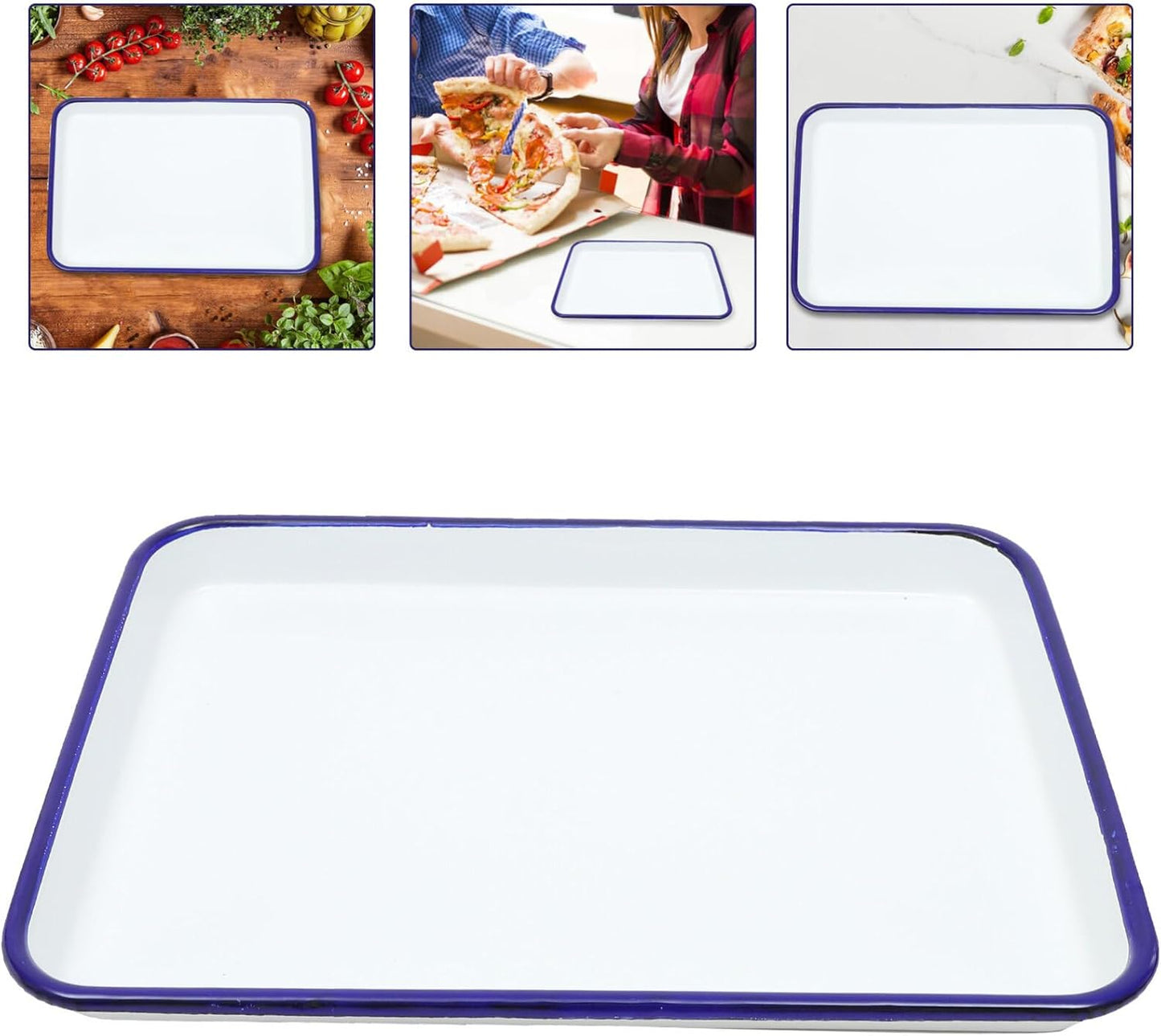 Zerodeko Enamel Baking Pan, Rectangular Cookie Sheet, Vintage Oven Tray for Farmhouse Camping Home