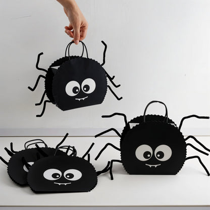 Cheerland Halloween Spider Party Favors Gift Bag With Straw Legs Trick Or Treat Bags Black Halloween Goodie Bags Spooky Theme Cute Birthday Party Decorations Candy Gift Bday Supplies (Pack Of 8)