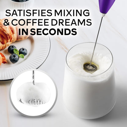 Zulay Kitchen Milk Frother Wand - Ultra Fast Electric Whisk for Coffee & Lattes - Includes 4 AA Batteries - Grape