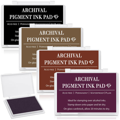 MotiMind 4 Pcs 4 Colors Archival Pigment Waterproof Ink Pad for Stamps 4.1 x 2.9 Inch Permanent Waterproof Ink Pad for Card Making, Stamping, Scrapbooking Gift