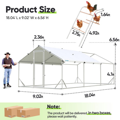 Quictent Advanced Series 18x9 ft Metal Chicken Coop Run with Climbing Ladder, Large Walk-in Outdoor Poultry Cage Heavy Duty Predator Proof Hen Duck Rabbit Farm Pen House, Waterproof Anti-UV Cover