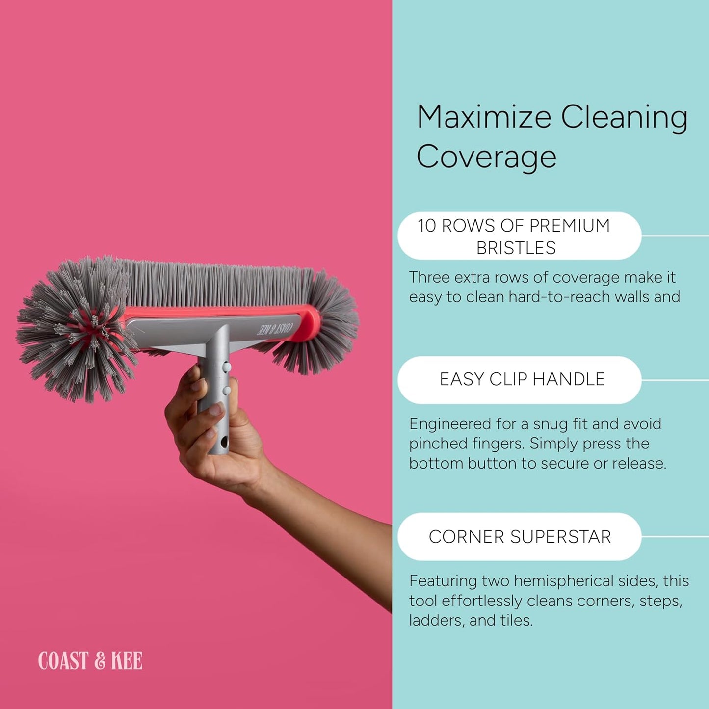 Coast & Kee 10-Rows Swimming Pool Brush Head for Inground & Above Ground Pools | of Nylon Bristles Heavy-Duty Aluminum