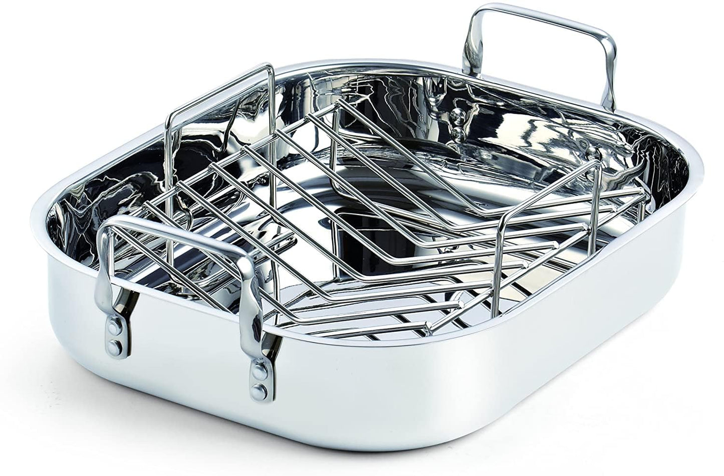 Cooks Standard Stainless Steel Roaster Pan with V-Shaped Rack, Inner 14-Inch x 11-Inch; Edge 15-Inch x 12-Inch; Turkey Roasting Pan Bakeware for Oven, Rectangular