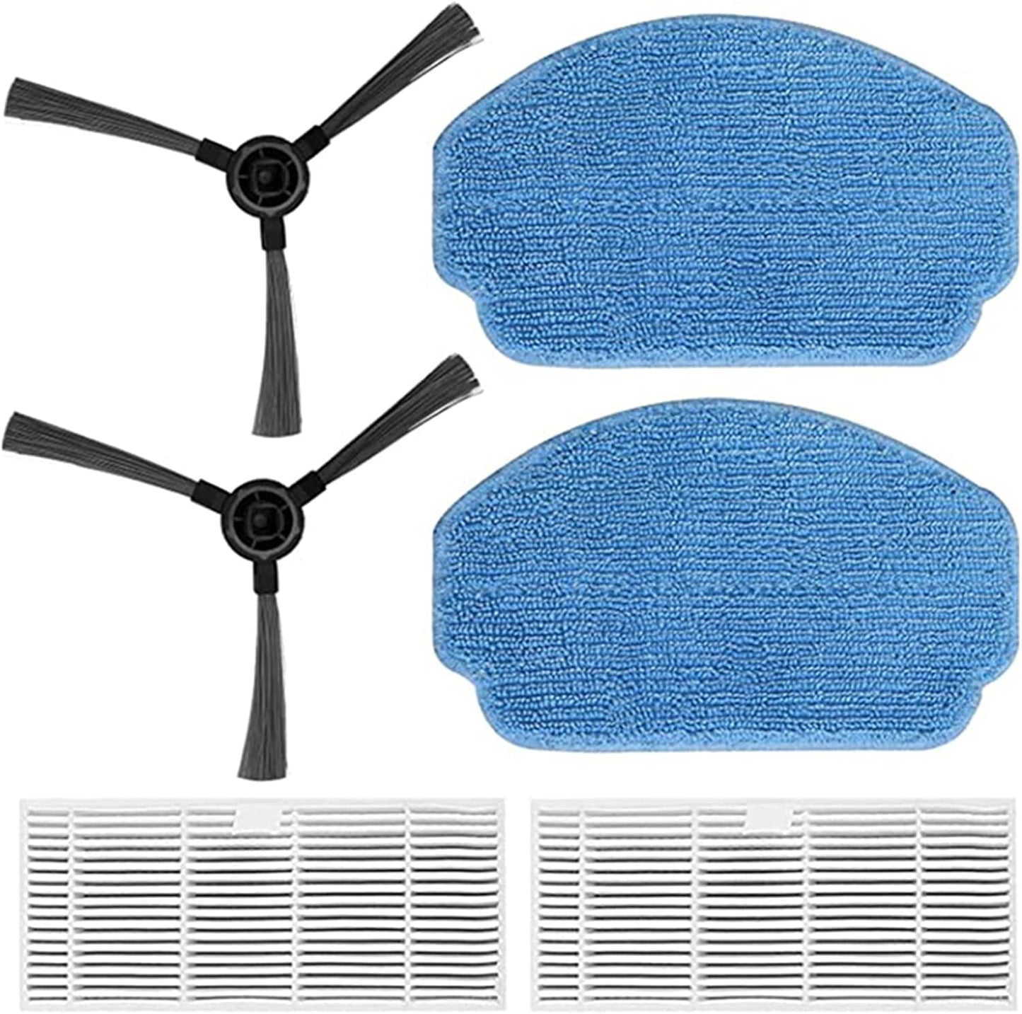 Replacement Kit for Robot Vacuum Cleaner MAMNV BR150/BR151, Includes 2xSide Brush, 2xFilters, 2xMop Pads