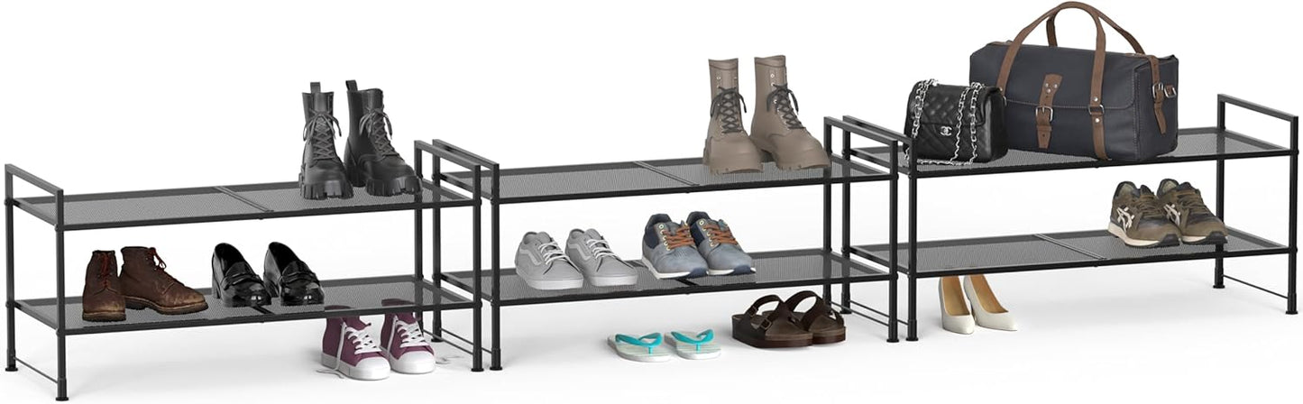 2-Tier Simple Houseware Stackable Mesh Shoe Rack, Black