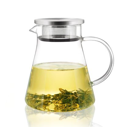 CNGLASS 30.5oz/900ml Glass Teapot Stovetop Safe,One-Touch Clear Tea Kettle,Blooming and Loose Leaf Tea Maker