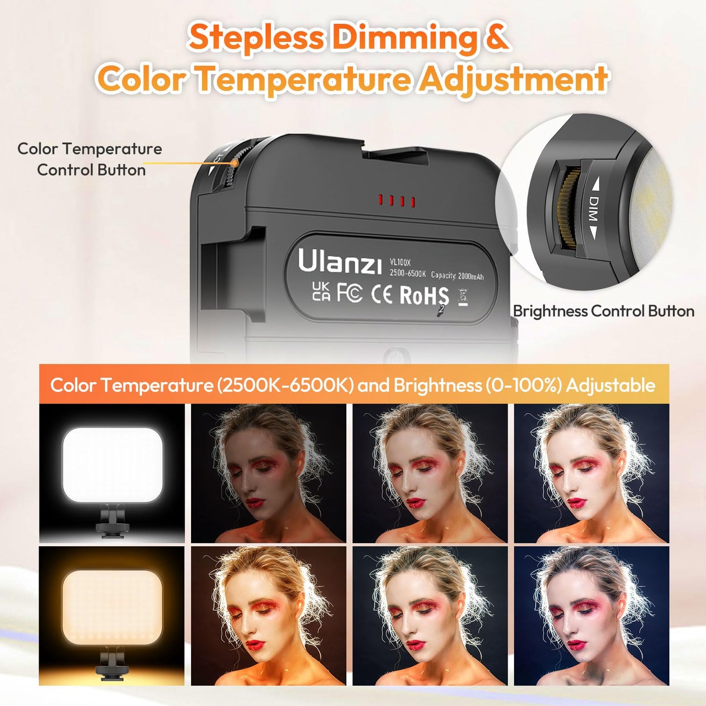 Ulanzi VL100X Selfie Light, Clip LED Light Panel for Phone/Laptop/Tablet/Computer, Bi-Color Portable Clip Camera Light with Dimmable 2500-6500K with 2000mAh Battery for Video Conference/Picture