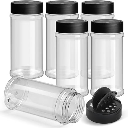 TUZAZO 16 Oz Spice Bottles Plastic Seasoning Containers, 6 PACK Large Plastic Spice Jars with Shaker Lids Empty for Spice & Herbs, Powders, Glitters, BPA Free | Wide Mouth | Dual Flip Tops