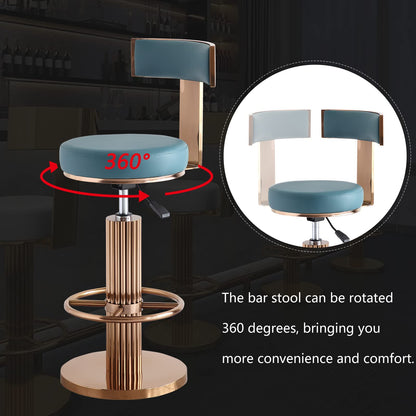 FUNROLUX Swivel Bar Stools with Backrest, Modern Adjustable Height Counter Stool with Stainless Steel Legs and Comfortable Cushion, Rose Bar Chairs for Kitchen Island Counter (Blue)