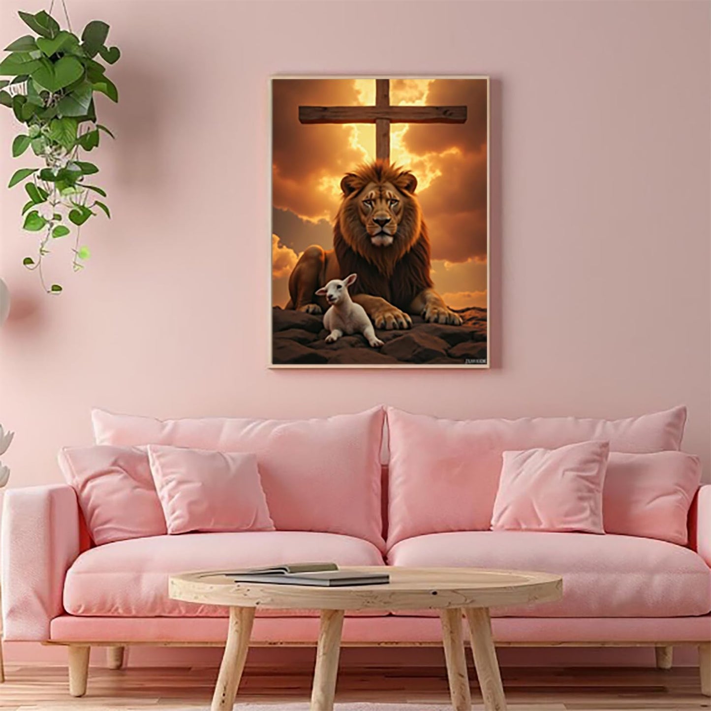 JXAVAXDE Diamond Painting (Frameless) Lion Lamb Sunset Clouds Cross Full Drill Diamond Art Kits Corlorful Diamond Painting Kits for Adults for Home Wall Decor 12x16in