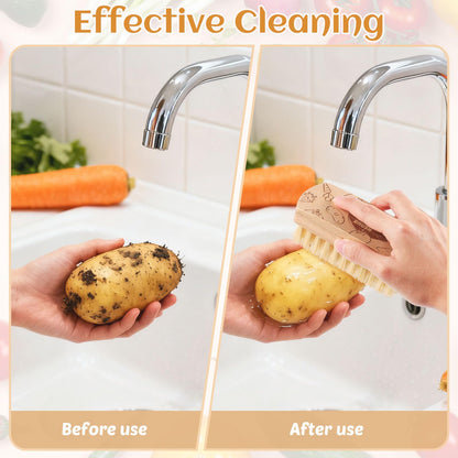 Vegetable and Fruit Cleaning Brush Scrubber Beechwood Handle Fruits Veggie Wash Brushes Potato Carrot Cucumber Mushrooms Washing Cleaner(Beige, 2)