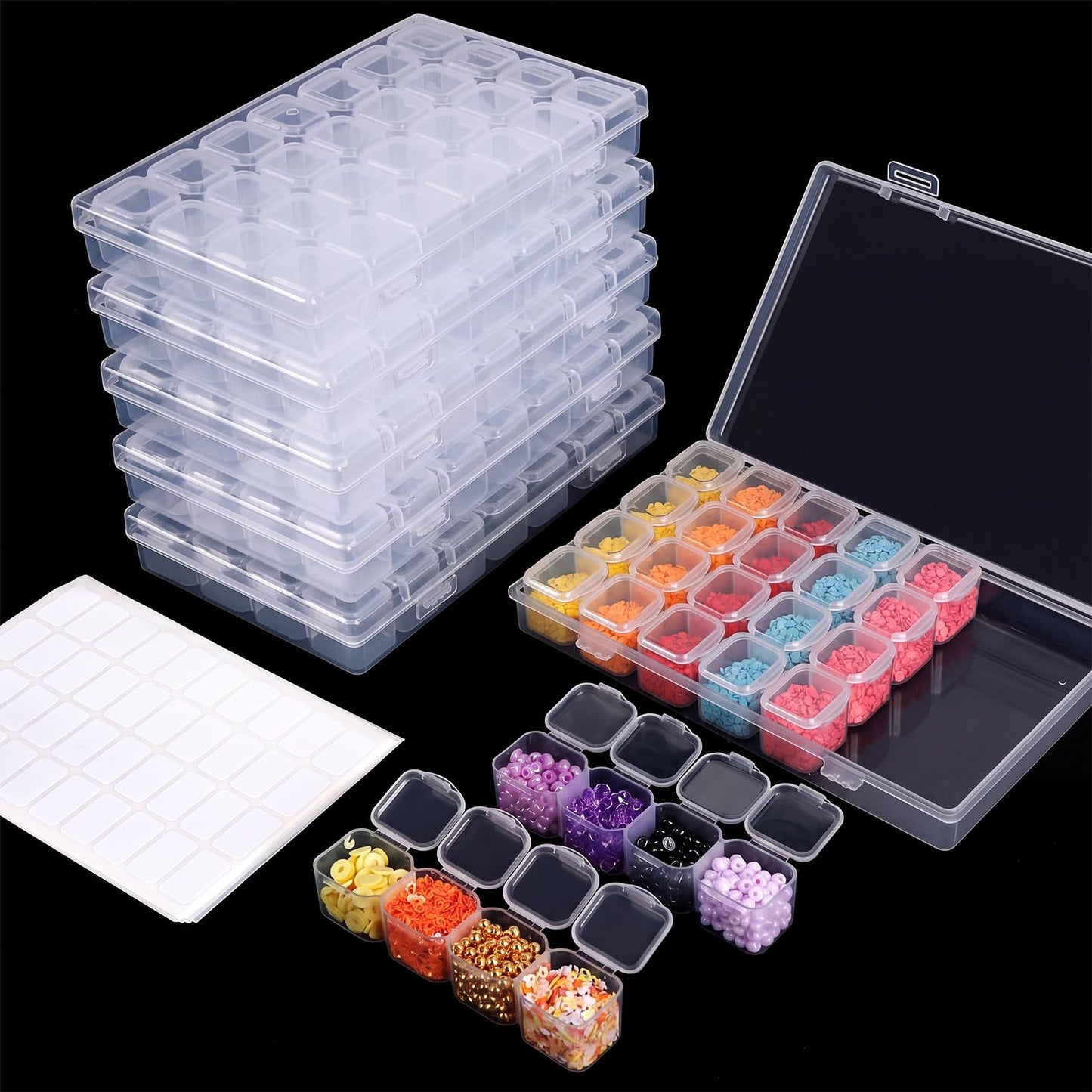 SGHUO 168 Slots 6pcs 28 Grids Diamond Painting Boxes Plastic Organizer, Bead Organizer