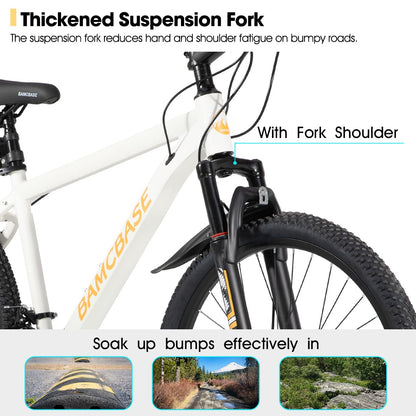 HH HILAND 27.5 Inch Mountain Bike, Mens and Womens Aluminum Frame MTB with 21 Speeds, Dis Brake, Hardtail Bicycle for Adults White
