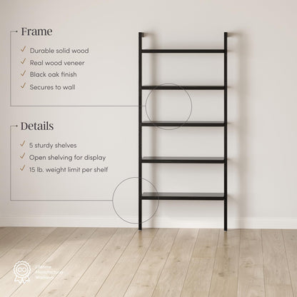 Nathan James Beacon Bohemian 5 Tier Bookshelf, Wall Mounted Bookcase, Solid Wood Bookshelf in Black Oak, Set of 2