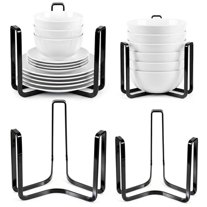 AOZUO 4 Pcs Dinnerware Bowl Plate Holder Fit for 4.7 and 6.5 Inches Diameters Bowl, Metal Bowls Storage Dying Display Rack Bowls Holder Organizer for Kitchen Drawer Countertop Cabinet Cupboard Shelf