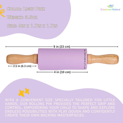 Small Rolling Pin for Kids, Non-Stick Silicone Surface with Wooden Handles for Play Dough and Baking Rolling Pin (Light