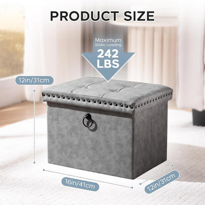 16x12x12 inches, 242 lb, oakvivo Storage Ottoman Cube Small Faux Leather Tuffed Foot Rest Stool with Rivet Design