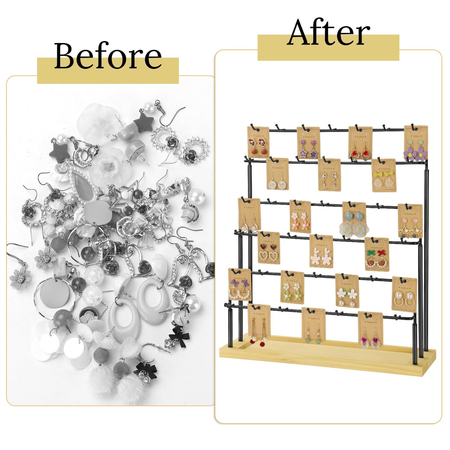 Jewelry Display for Vendors,6 Tiers 42 Hooks Earring Rack Display Holder Stand, Earring Organizer Holder for Necklaces Rings Bracelets Keychains,Jewelry Display for Selling with Earrings Cards-Black