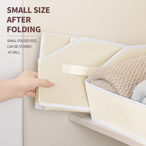 Homsorout Storage Bins - Small Trapezoid Closet Organizer Baskets with Handles, 6-Pack Beige