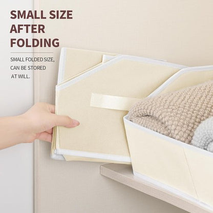 Homsorout Storage Bins - Small Trapezoid Closet Organizer Baskets with Handles, 6-Pack Beige
