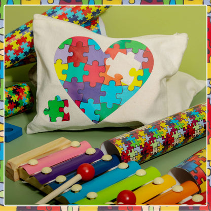 Tintnut Puzzle Pieces Heat Transfer Vinyl - 10 Sheets 10x12 Inch Autism Awareness Puzzles Craft Cutter HTV Vinyl Rainbow Color Pattern Printed Iron on Vinyl