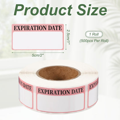 PATIKIL 500 Pcs Expired Date Label Stickers Roll, 2 x 1 Inch Removable Inventory Labels Adhesive Food Sticker Roll for Marking Organizing Inventory and Food Container, Pink and Black