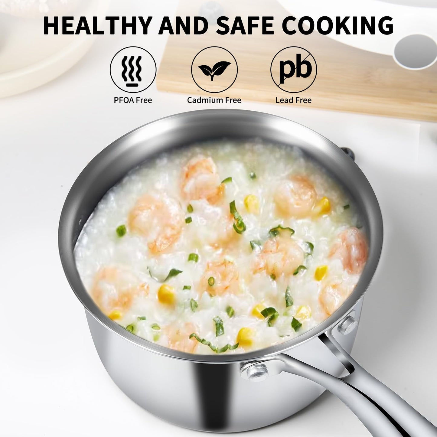 EWFEN 3 Ply Stainless Steel Sauce Pan Set with Lids, 1 & 2 Quart Multipurpose Cooking Pot, Stay-Cool Handle, Induction Oven Dishwasher Safe, 1QT & 2QT