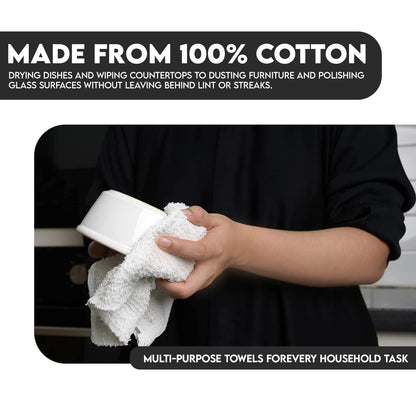Corporate Hills Terry Bar Mop Towels - 60 Pack (14"x17") White Cotton Terry Cloths, Super Absorbent Cleaning Rags, Reusable Bar Mop Towels for Kitchen, Garage, Salon, Spa & Commercial Use