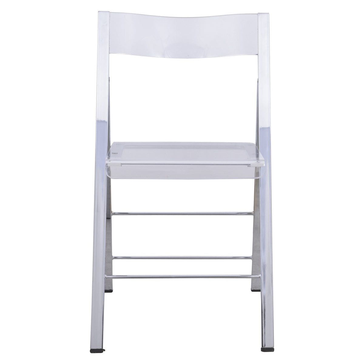 LeisureMod Transparent Acrylic Folding Chair, Lightweight Iron Chrome Base, Comfortable Clear Desk Chair, No Assembly Needed (Set of 2) in Clear
