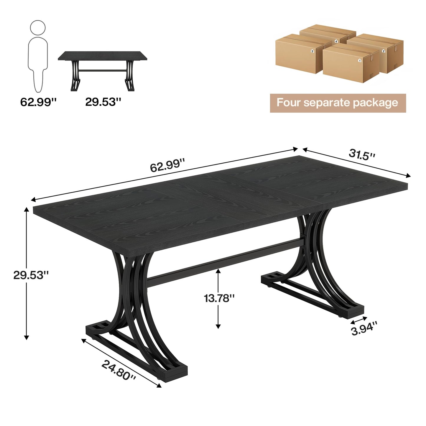 Tribesigns 10.5FT Conference Table, Modern Meeting Table for 8-10 People, Rectangle Seminar Boardroom Table for Office Conference Room with Stylish Legs (4, Black)