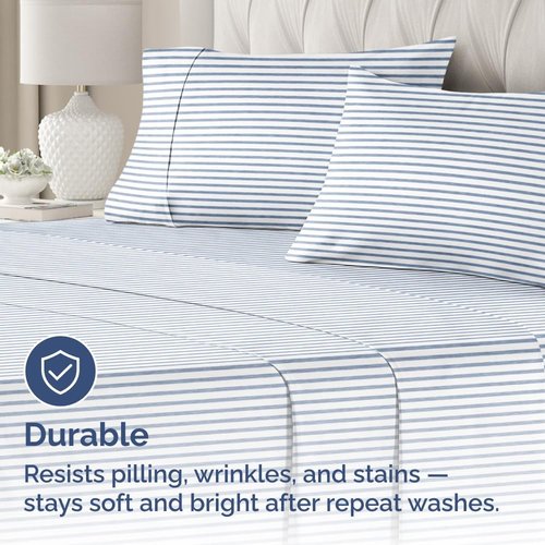 King Pillow Cases by [Brand Name] - Ultra Soft Hotel Quality Covers | 4-Piece Set in Blue Stripes - Wrinkle Free & Fade Resistant