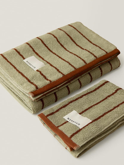 WENSHUO Moss Beacon-Pure Cotton Striped Bath Towel,100% Combed Cotton,Luxury Shower Towel,Super Absorbent(Pack of 1) (55.12" L × 27.56" W)