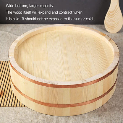 TYRHMY Japanese Wooden Hangiri Sushi Rice Mixing Bowl Tub for Sushi Restaurant Sushi oke White Solid Wood,51cm/20in